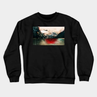 Glitch Art Kamikaze pilot over picturesque mountain lake Crewneck Sweatshirt